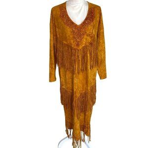 Bijan Womens Maxi Dress Orange One Size Vintage Stone Washed Pure Cotton Fringe